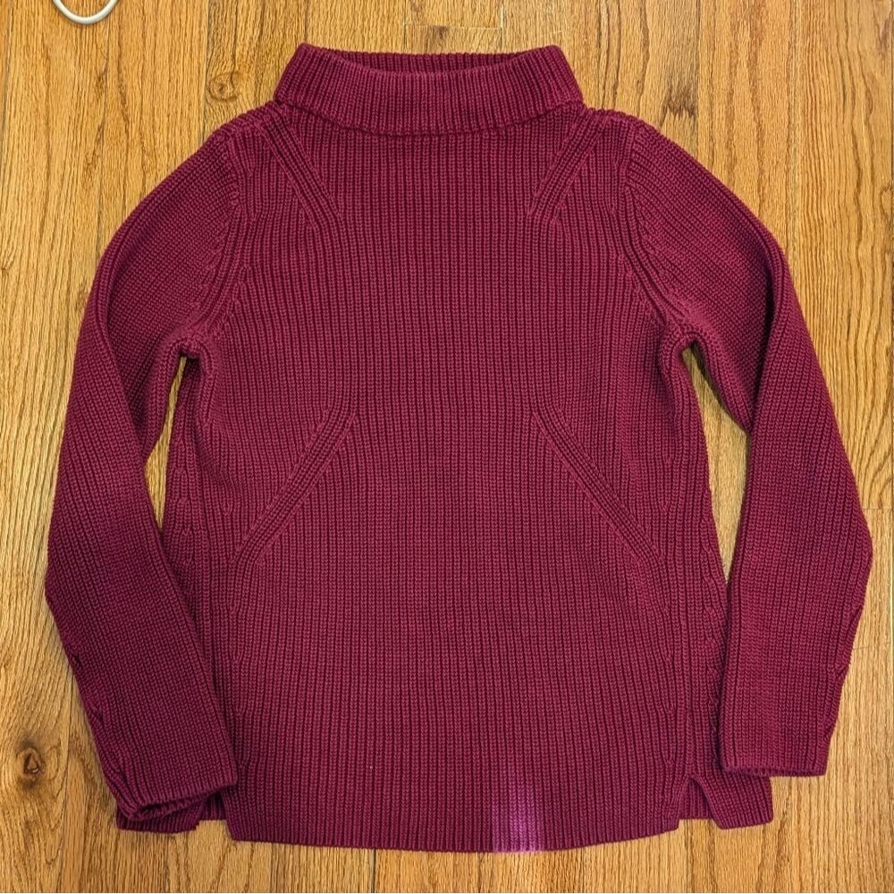 Talbots Size Large 100% Cotton‎ Raspberry Thick Mock Neck Cable Knit Sweater